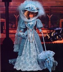 crochet pattern PDF-Fashion doll Barbie gown crochet vintage pattern-Motoring Costume late 19th century-Doll dress