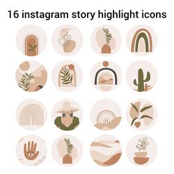 16 boho instagram story icons. Style highlight instagram. Digital download