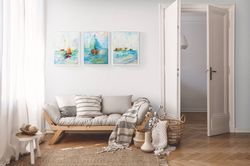 Sailboat Painting Set of 3 Wall Art  - digital file that you will download