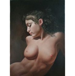 Portrait  of a naked woman. Oil on canvas  painting 19,7x27,5in (50x70cm)