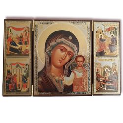 Kazan Mother of God with Feasts | Orthodox icon triptych  | wooden icon | free shipping