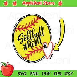 Softball Mom Heart Svg PNG, Mom Svg, Sport Svg, Softball Designs