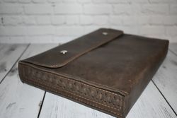 Large handmade leather portfolio folder for documents, Macbook leather case, document holder, gift for student