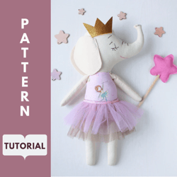 Plush pattern sewing soft toy elephant instant download Rag doll cloth doll pattern