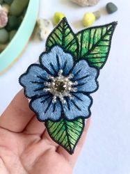 Flower brooch, blazer flower brooch, embroidery flower brooch, blue flower brooch, lapel pin