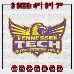 Tennessee Tech Golden Eagles Embroidery files, NCAA D1 teams Embroidery Designs, Machine Embroidery Pattern