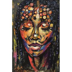 African American Painting Black Woman Original Art Girl Painting Portrait Wall Art Oil Artwork by SviksArtPainting