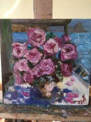 Roses by the Sea Original Oil Painting on board