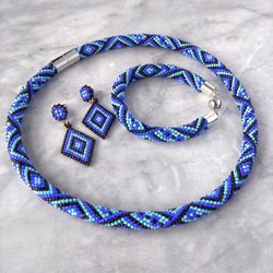 Blue beaded, blue bracelet, blue necklace, blue earrings