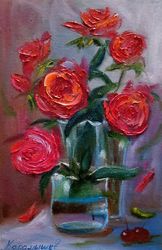 Red roses in a vase painting still life with flowers painting 12*18 inch red roses art