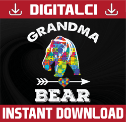 Autism Grandma Bear PNG, Sublimation, Puzzle Pieces, Digital File