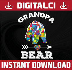 Autism Grandpa Bear PNG, Sublimation, Puzzle Pieces, Digital File, Grandpa