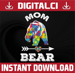 mom bear png, autism mom. puzzle pieces bear sublimation,
