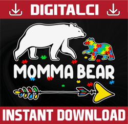 Momma Bear Autism Mom cricut cut file, digital sticker png, eps, svg, vector autism awareness puzzle, Mother's Day baby