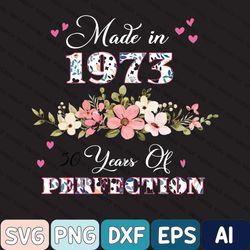 50 Years Old Made In 1973 Floral Png, 50th Birthday Made In January 1973 50 Year Of Being Perfection Digital Png