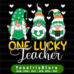 One Lucky Teacher Gnomies Svg, St Patrick's Day Gnome Svg, Shamrock Svg, Cricut, svg files, Cut File, Dxf, Png, Svg