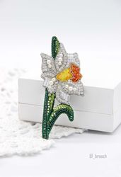Daffodil Brooch Brooch pin flower handmade embroidery pin brooch gift flower jewelry gift flower