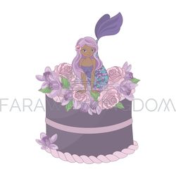 MERMAID PARTY Floral Sweet Princess Vector Illustration Set