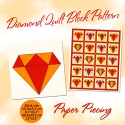 Diamond Quilt Block Pattern, Foundation Paper Piecing Block PDF