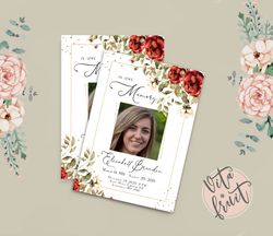 Foldable Funeral Template, Celebration Of Life Program Template, Delicate Floral Memorial Program, Memorial Prayer Card