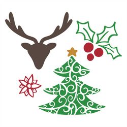 Christmas Doodles svg, Christmas Svg, Holly Svg, Christmas tree Svg, Christmas Gift Svg, Christmas Deer Svg, Merry Chris