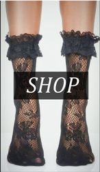 Women's black frilly socks fishnet patterned lace socks with ruffles girls