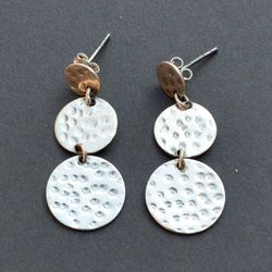 Silver Disc Earrings,Hammered Dangle Women Earrings, Statement Jewelry, Handmade Earrings Sterling Silver Cute  Dangle