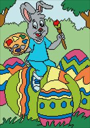 Digital - Vintage Cross Stitch Pattern - Easter - The Hare Paints Eggs - Baby - PDF