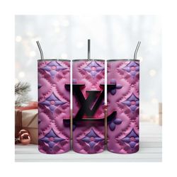 Black LV Logo Pink Pattern 3D 20oz Tumbler, Fashion 3D Wrap Design