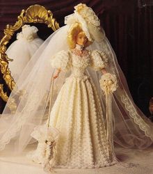 crochet pattern PDF-Fashion doll Barbie gown crochet vintage pattern-Bridal dress the beginning of the 20th century