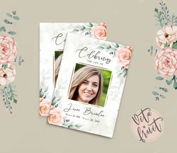 Download Foldable Funeral Template, Celebration Of Life Obituary, Delicate Floral Memorial Program, Obituary