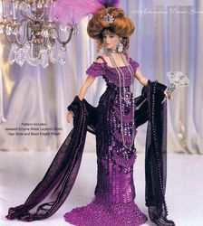 crochet pattern PDF- Edwardian Fashion doll Barbie gown crochet vintage pattern-Edwardian Dinner Gown-Doll dress pattern
