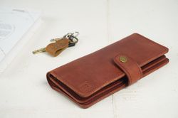 Long Leather Wallet, Personalized Cute Clutch, Gift for Women