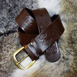 Belt Mjolnir - Hammer of Thor. Norse Pagan leather belt