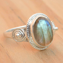Oval Labradorite Gemstone Silver Ring For Women, Natural Crystal & 925 Sterling Silver Handmade Jewelry, Gift For Her