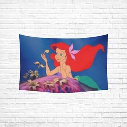 Little Mermaid Wall Tapestry, Cotton Linen Wall Hanging