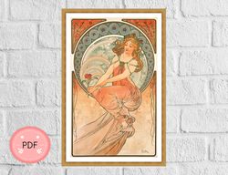 The Arts Cross Stitch Pattern,Painting By Alphonse Mucha,nstant Download,Full Coverage,Famous Painting,Art Nouveau