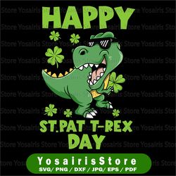Happy St. Pat T-Rex Day Svg, Dino St. Patrick's Day Svg, Lucky Shamrock Svg, Cricut, svg files, Cut File, Dxf, Png, Svg