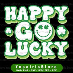 Retro Happy Go Lucky Svg, Shamrock Irish Svg, St Patricks Day Svg, Cricut, svg files, Cut File, Dxf, Png, Svg