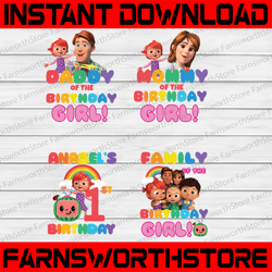 Cocomelon Family Of The Birthday Girl, Cocomelon Family Birthday Png For Sublimation, Cocomelon Birthday Png, Watermelon