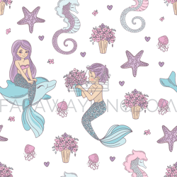 mermaid pattern wedding seamless pattern vector illustration