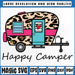 Camper Happy Svg, Summer Camp Camping Leopard Svg, Silhouette Camper SVG, Digital Download