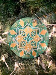 Green mandala painting Sacred geometry art Meditative decor Abstract flower art
