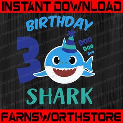 Shark 3rd Birthday Svg, Boy Birthday Shark Svg Dxf Eps, Boy Third Birthday Clipart, Three Year Old, Baby,Shark