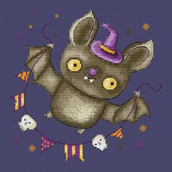 Cute Little Bat PDF cross stitch pattern - Halloween counted pdf chart - Funny Bat embroidery - Magic bat cross stitch