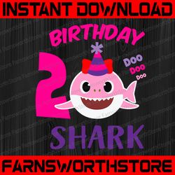 shark 2nd birthday svg, girl birthday shark svg dxf eps, girl second birthday clipart, two year old, baby, shark,