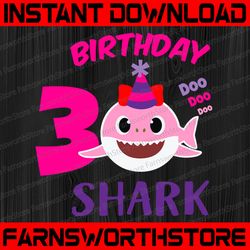shark 3rd birthday svg, girl birthday shark svg dxf eps, girl third birthday clipart,three year old,baby, shark,