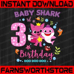 Shark 3rd Birthday Svg, Girl Birthday Shark Svg Dxf Eps, Girl Third Birthday Clipart,Three Year Old,Baby, Shark,