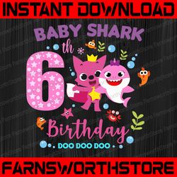 Shark 6th Birthday Svg, Girl Birthday Shark Svg Dxf Eps, Girl Sixth Birthday Clipart, Six Year Old, Baby,Shark