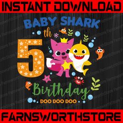 Shark 5th Birthday Svg, Boy Birthday Shark Svg Dxf Eps, Boy Fifth Birthday Clipart, Five Year Old, Baby, Shark